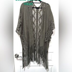Buckle Olive Women's Fringe cardigan Poncho